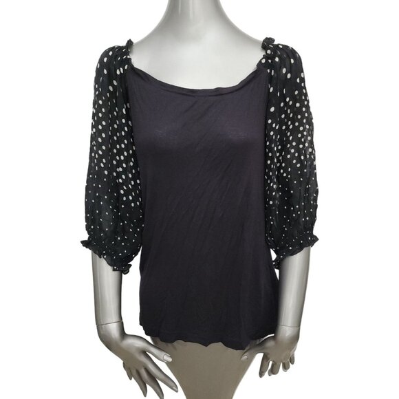 Banjanan Black Polka Dot and Solid Blouse Top Small - Picture 1 of 5